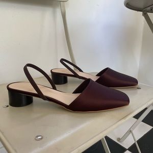 Everlane chocolate satin mule slingbacks